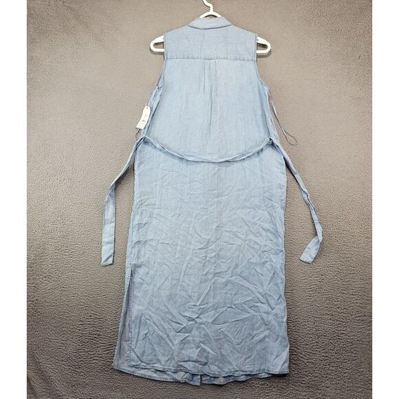 Time And Tru Maxi Dress Womens Extra Small Blue Sleeveless Chambray Button Front - Picture 6 of 10